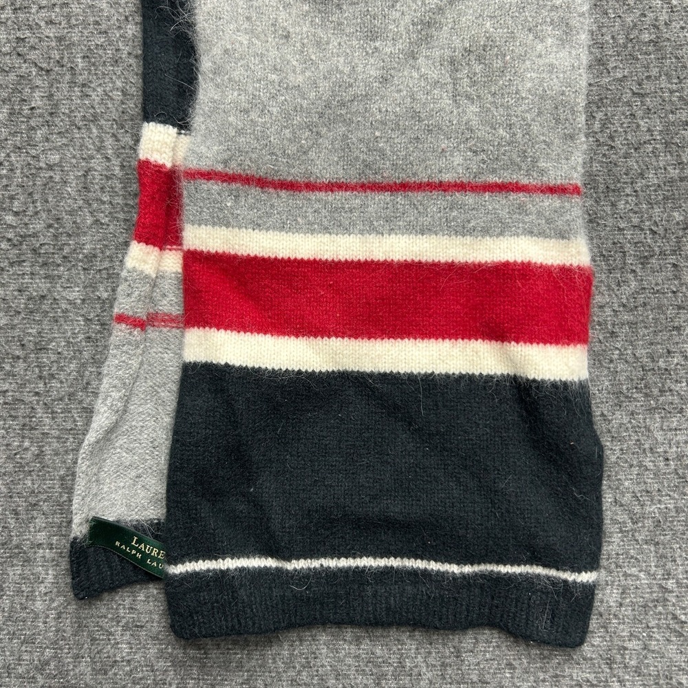 Lauren Ralph Lauren Scarf Red‎ Gray Black Wool Angora Blend 90s Y2k